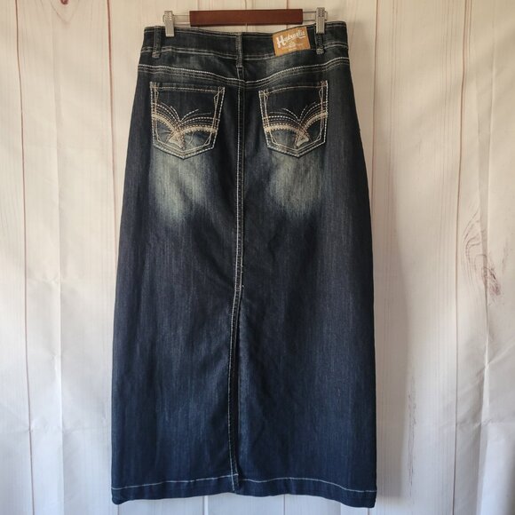 Y2K Hydraulic Denim Maxi Jean Skirt, Women’s 9/10, Embroidered Pockets, EUC - Picture 3 of 11